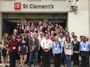 Attendees at the Fact Checking Summit in London pose for a picture.