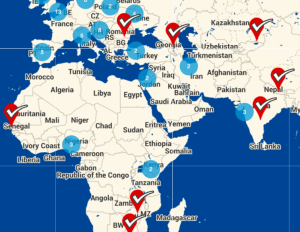 The locations of only some fact-checkers tracked by the Reporters' Lab are visible here. A revised ClaimReview may help more log their fact-checks in a growing, global database.